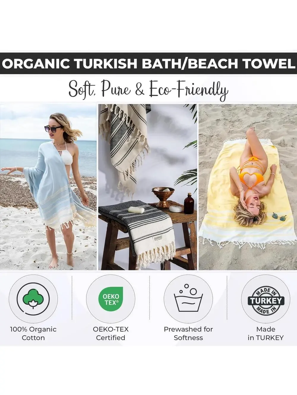 NWT DEMMEX Organic Diamond Turkish Bath & Beach Towel, 100% Oeko-Tex Cotton